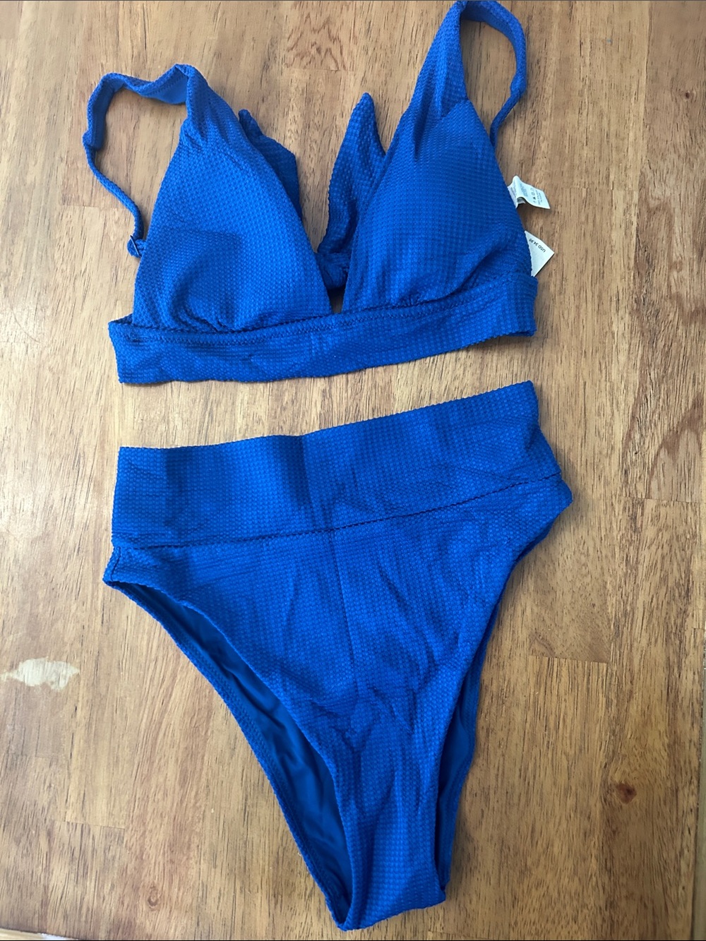 aerie Royal Blue Textured High-Waist Bikini Set